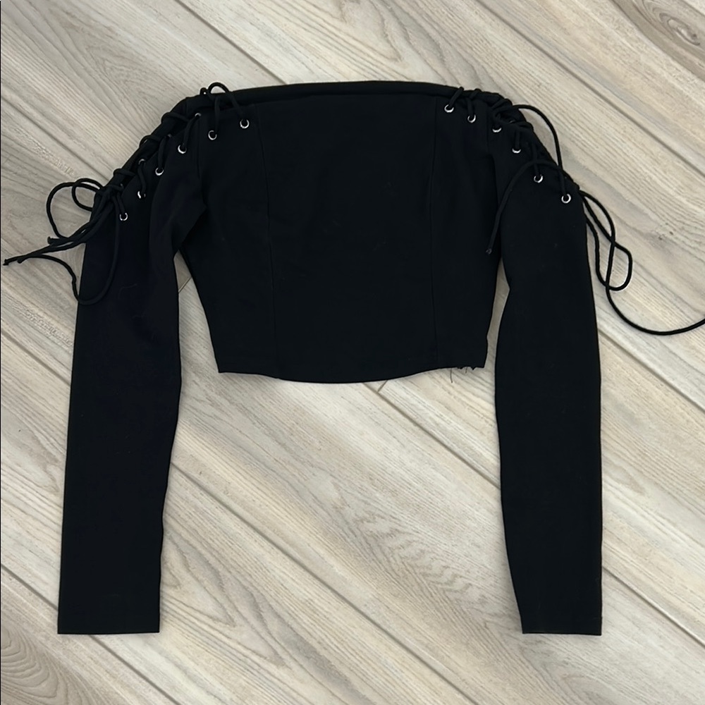 Fashion Nova Black Lace-Up Sleeve Women's Top